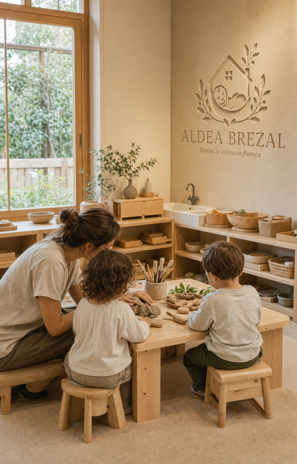 Atelier sensorial de Aldea Brezal con materiales naturales